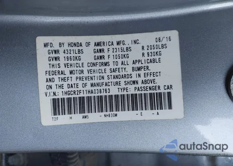 2017 Honda Accord Sport Se z USA, uszkodzony, nr VIN 1HGCR2F11HA038763